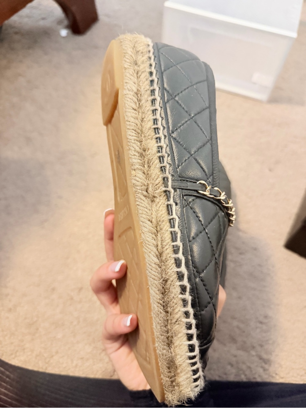 Chanel Quilted Black Leather Espadrilles - Picture 6 of 9